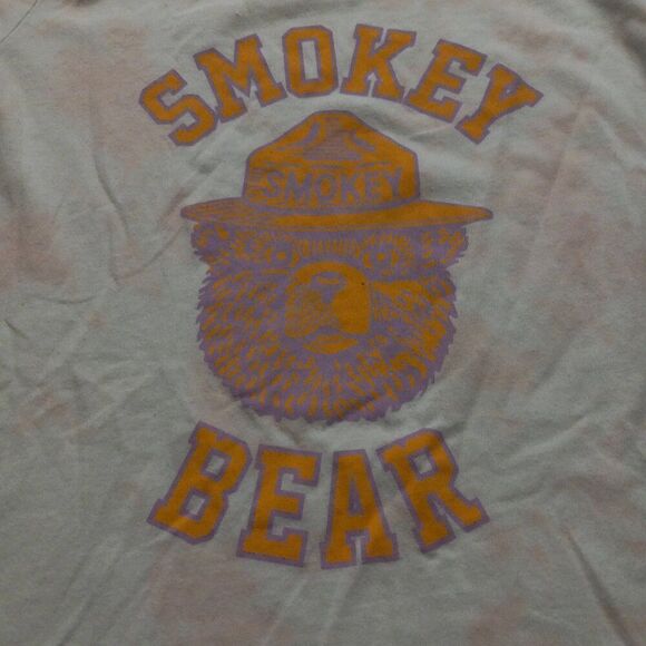 Smokey Bear Small Cotton Blend Pink White Tie-dye Short Sleeve T-Shirt - Picture 1 of 7